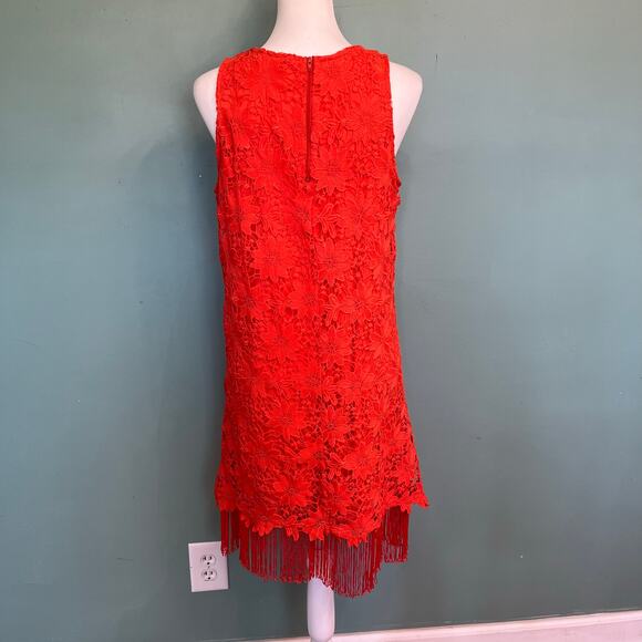 Bow Arrow Orange Crochet Fringe Dress M Boho Chic Festival Wedding Guest hippie - Picture 6 of 14